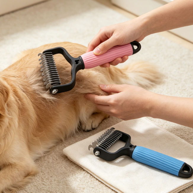Double-Sided Undercoat Rake Set For Dematting Cats And Dogs