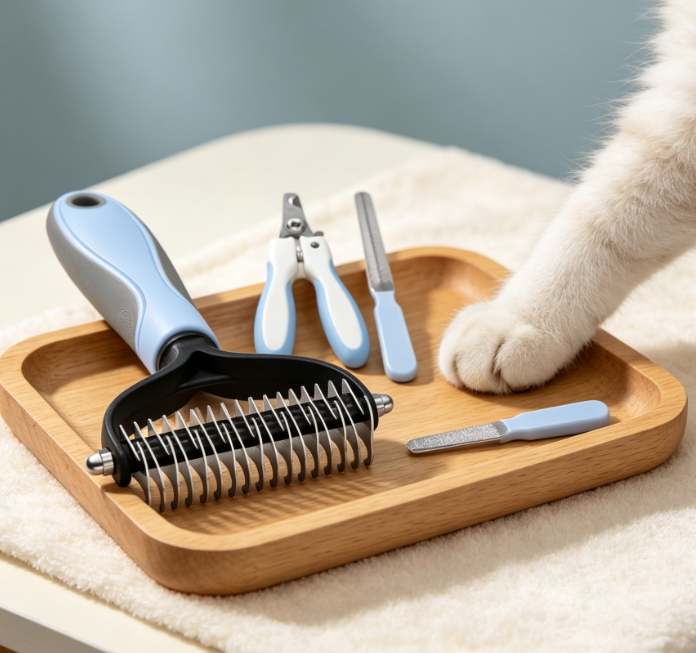 Double-Sided Dematting/Undercoat Rake And Nail Clipper Set
