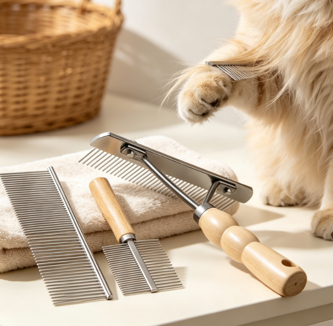 3-Piece Grooming Set (Rake And Comb) For Undercoat Removal - Image 2