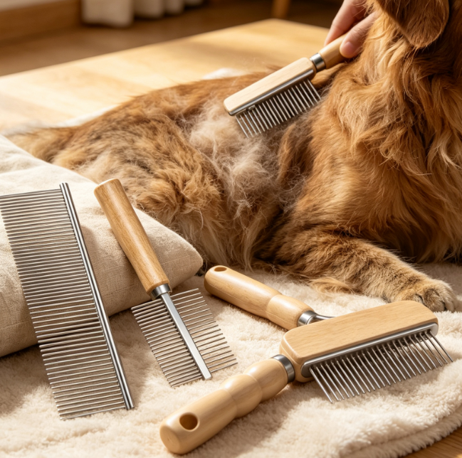 3-Piece Grooming Set (Rake And Comb) For Undercoat Removal