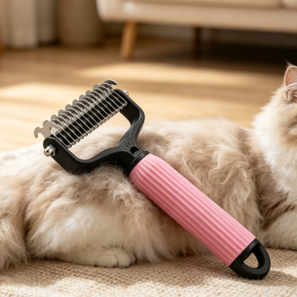 Double-Sided Dematting And Undercoat Rake For Long-Haired Pets