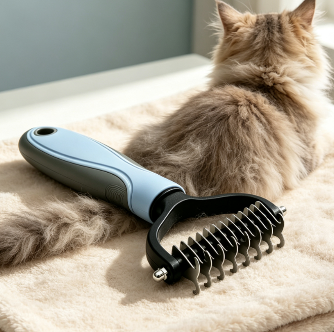2-In-1 Rounded-Tooth Dematting Rake For Cats And Dogs