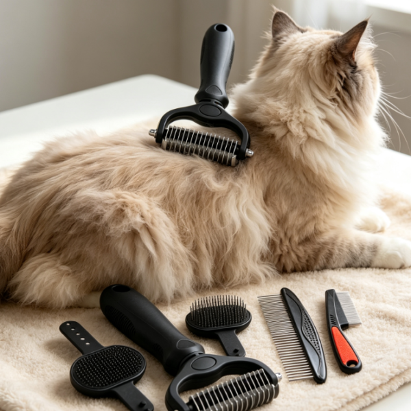4-Piece Set: Double-Sided Rake, Metal Comb, And Flea Comb
